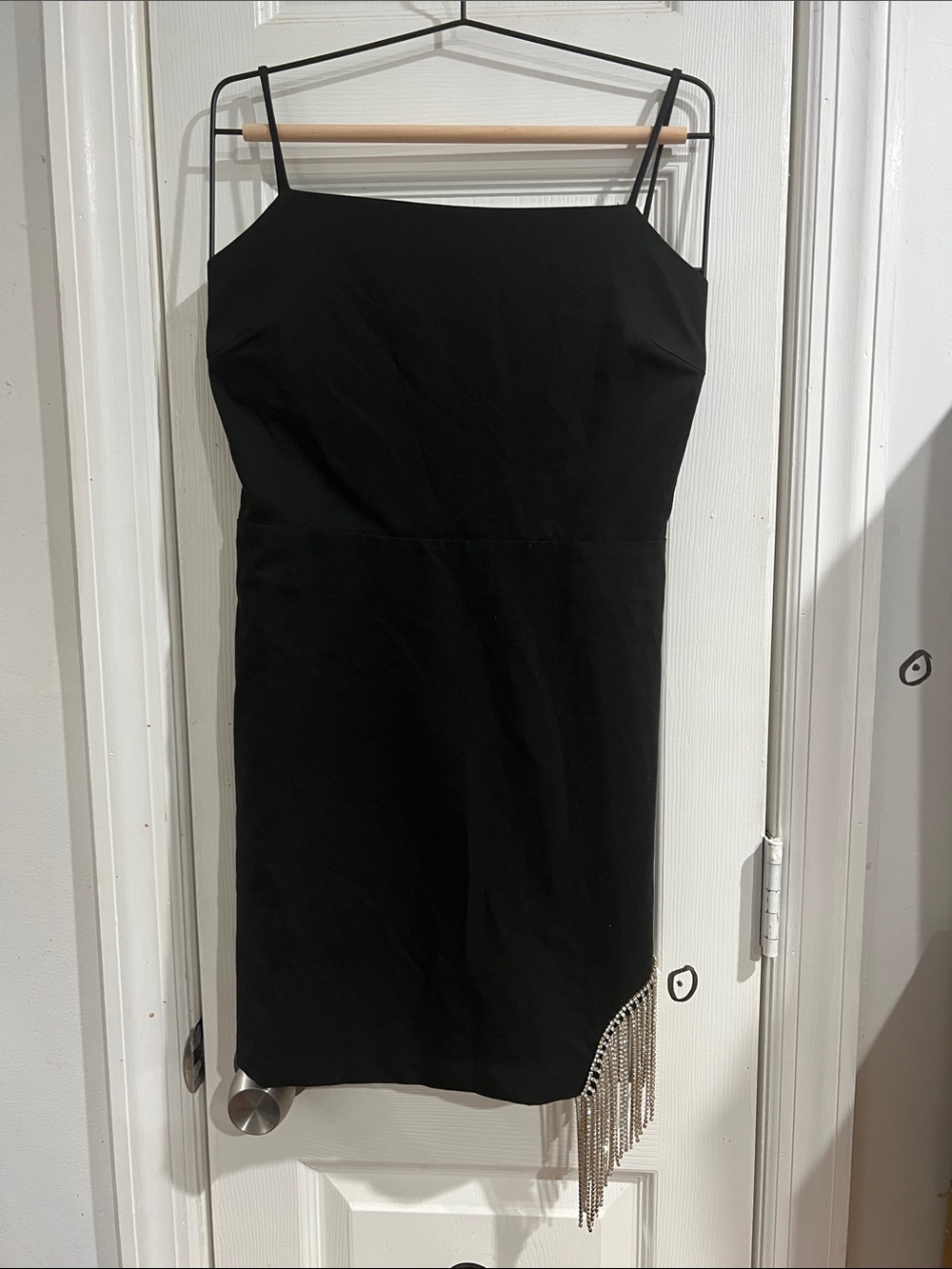Pomelo Black Mini Dress with Chain Fringe